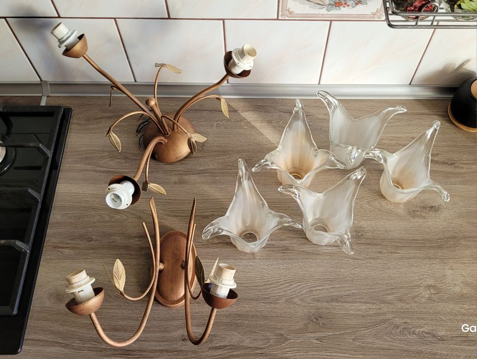 Żyrandol + Kinkiet komplet jak nowy "luminex" stare złoto klosze