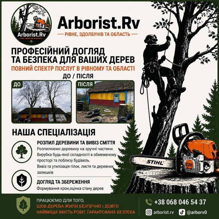Спил аварійних дерев , послуги арбориста , арбористика, зрізання дерев , розчистка земельних ділянок