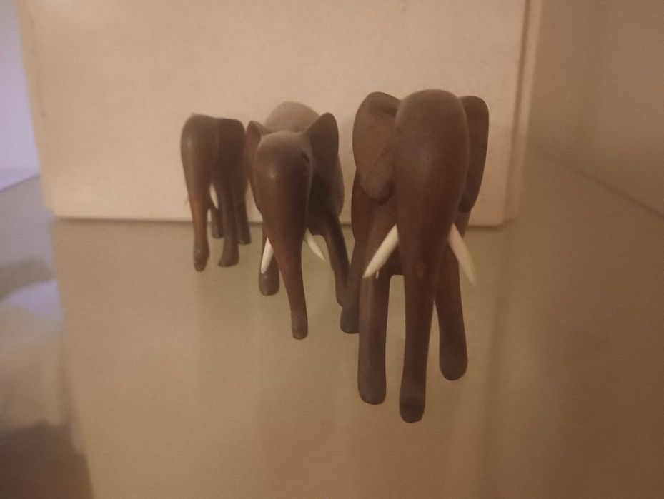 3 Elefantes em Madeira, Arte Africana, Não é Chines