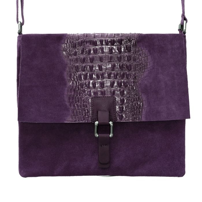 VERA PELLE torebka zamszowa listonoszka kroko V360 c.fioletowa