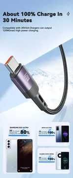 Nowy kabel USB-A do typu C 120 W, Długość 2m