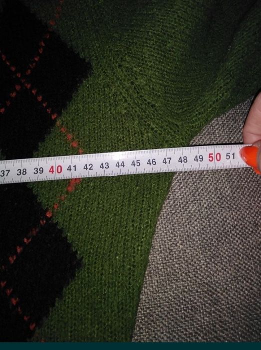 Sweter długi ciepły z dodatkiem wełny zielony wzory 38