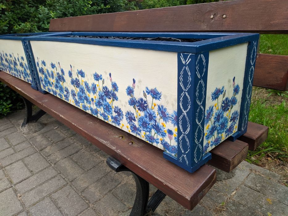 Skrzynki donice drewniane decoupage
