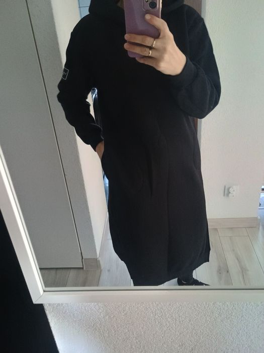 Sukienka tunika czarna ocieplana z kapturem La Blanche 36