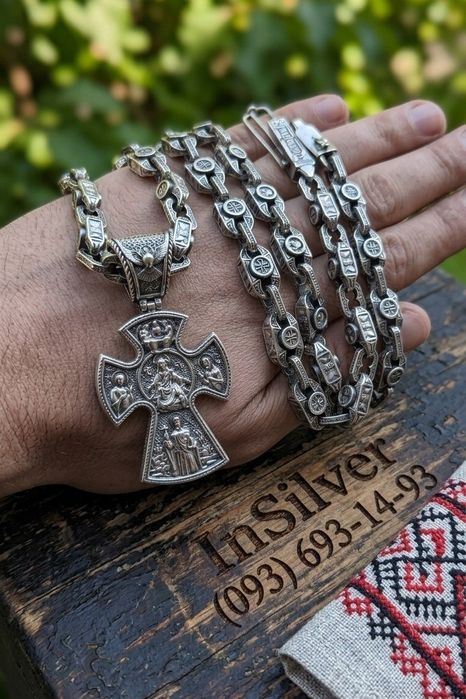 Срібний набір ~145г,  925 проба/Масивний чоловічий ланцюжок,ланцюг+ хрестик/Серебряная мужская масивная цепочка,цепь+ крестик,хрест/серебро,срібло