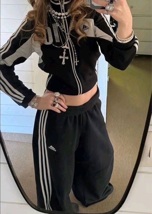 Unisex Adidas Baggy Spodnie Szerokie Yoga Wide Leg Big Boy Essentials