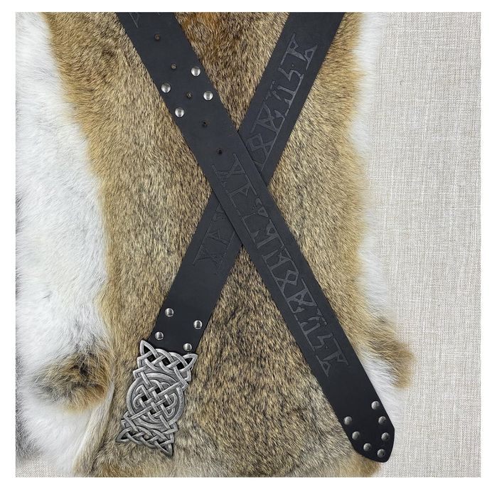 HiiFeuer Viking wytłoczony pasek na klamrę, nordycki pas rycerski ze s