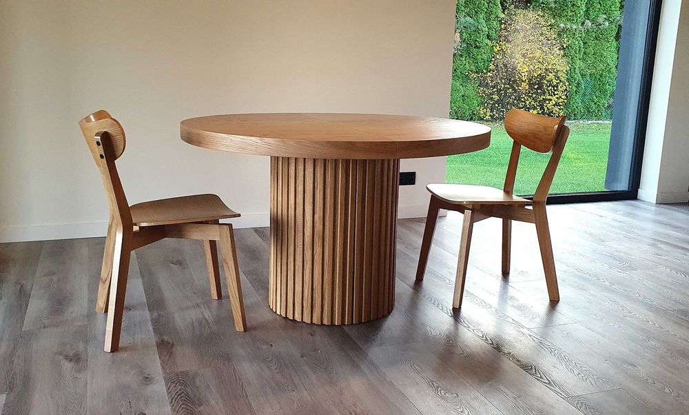 Nowoczesny stół dębowy okrągły rozkładany lamele 2x50cm Loft 8