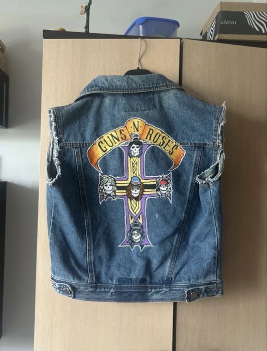 kurtka jeansowa kamizelka diy handmade guns n roses metal rock