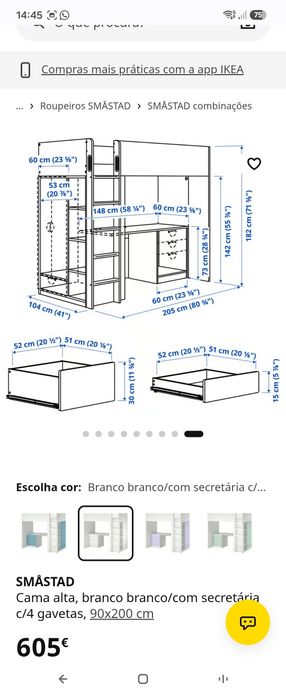 Beliche de criança Ikea Smästad
