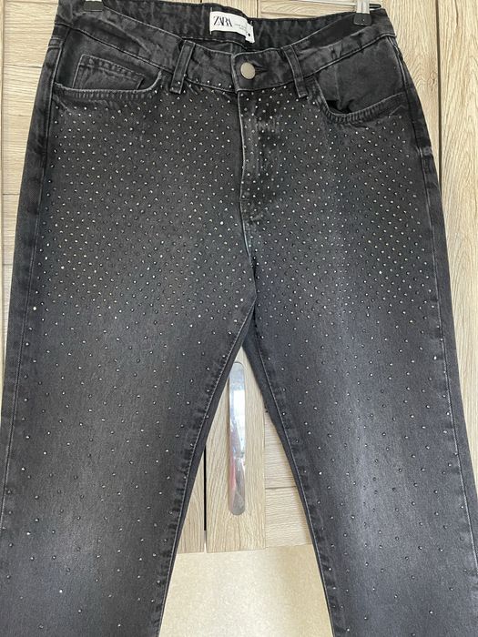 Жіночі графітові джинси Zara mom з камінцями