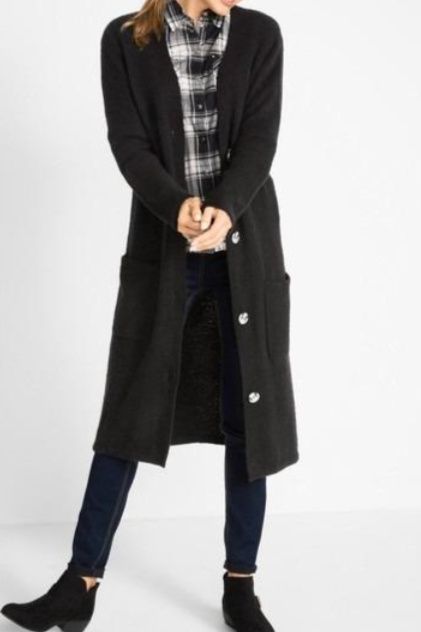 B.P.C długi czerwony sweter rozpinany z kieszeniami ^40/42