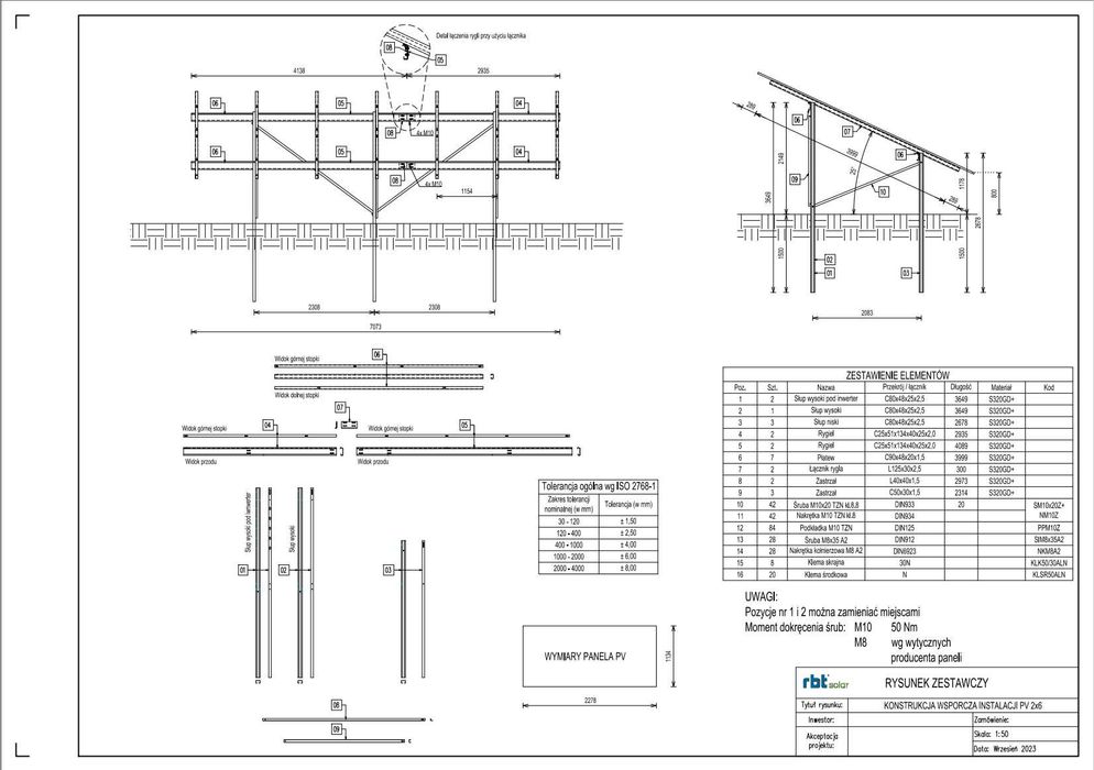 Konstrukcja gruntowa wbijana 2x6 (12 paneli) pionowo