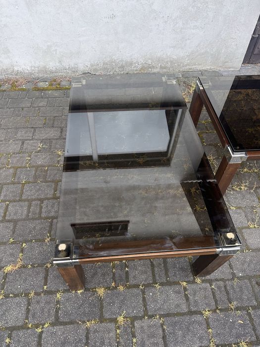 Para stolikow kawowych ze szklanym blatem w stylu Pierre Vandel
