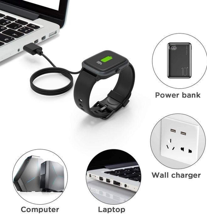 Kabel ładujący do smartwatcha – USB, nowy, uniwersalny czarny lub biał