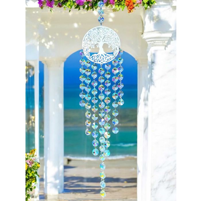 Łapacz Snów Słońca DRZEWO ŻYCIA Kolorowy SZKLANY Zawieszka na Okno