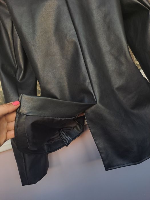 Черный женский пиджак жакет из эко кожи/кожаная куртка пиджак жакет