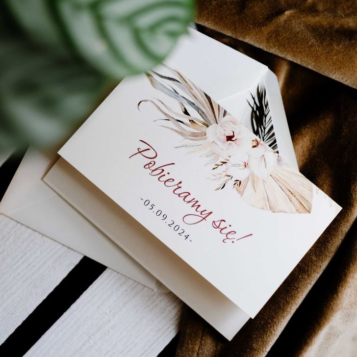 Zaproszenia na ślub z suszonymi kwiatami kopertowe boho