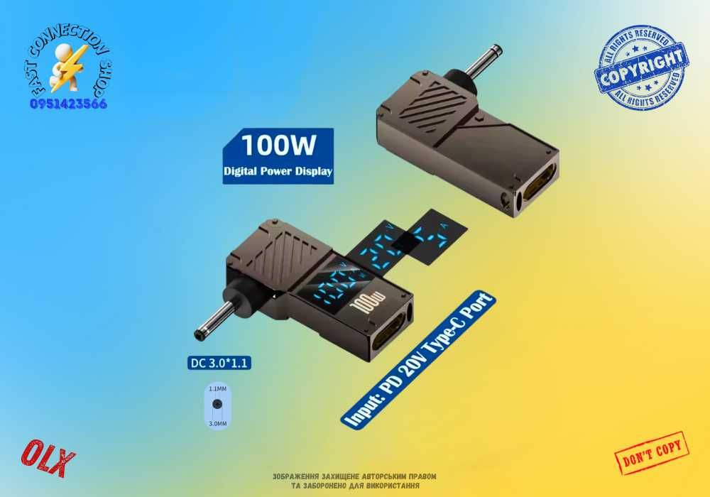 Адаптер USB-C до постійного струму Інтелектуальний цифровий дисплей PD