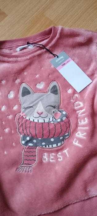 Nowa miękka pluszowa bluza różowa kot 134 Sinsay