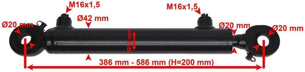 Cienki SIŁOWNIK Hydrauliczny Cylinder 32x20 Skok 200 L= 386 mm [4477]