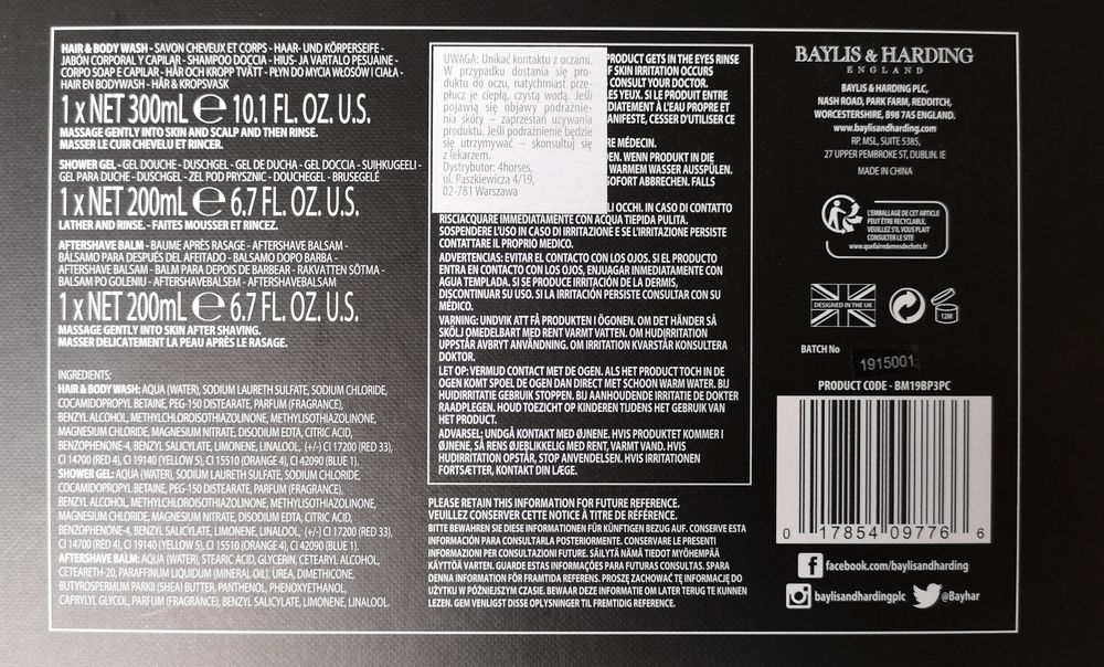 Baylis & Harding England luksusowy zestaw meskich kosmetyków