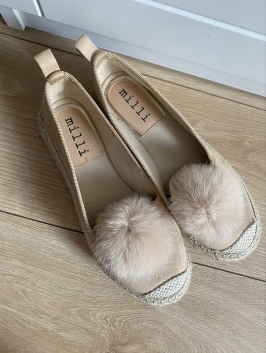 Bezowe Buty balerinki espadryle 37