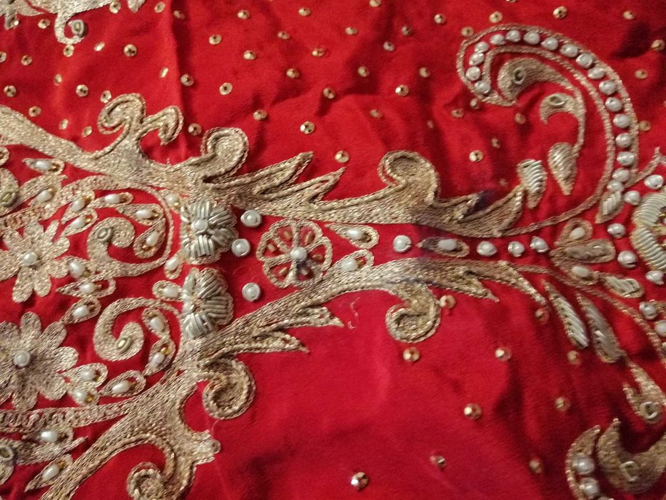 Tecido sari indiano cerimónia seda e bordado 6m