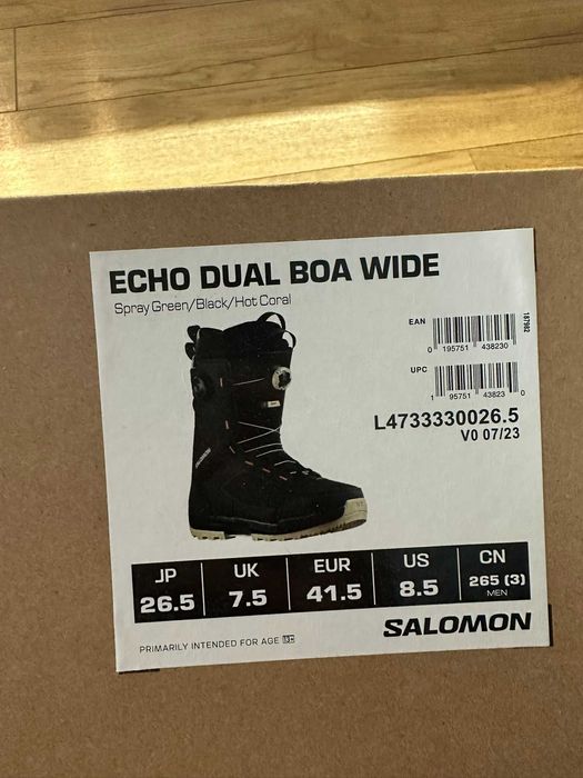 Buty snowboardowe Salomon Echo Dual BOA Wide 41.5 – nówka + dodatek
