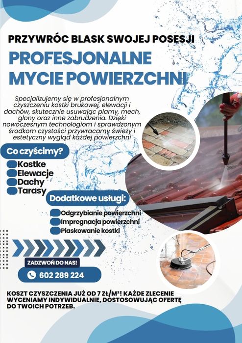 Mycie kostki brukowej,dachów,elewacji. Firma "Wash Masters"