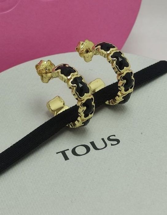 Kolczyki z misiem żółte srebro vermeil 925 z onyksem