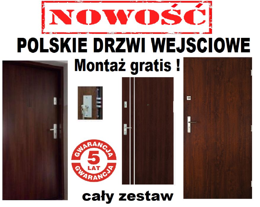 Drzwi zewnętrzne z montażem wejściowe, metalowe -drewniane -do bloku