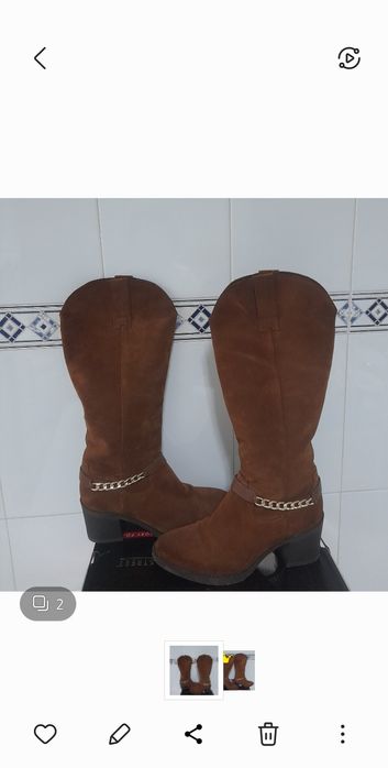 Botas de cano alto em pele Genuína- (camurça) -Tamanho 38