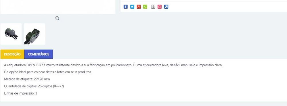 Etiquetadora 25 Dígitos Open T177 3 Linhas (11+7+7)
