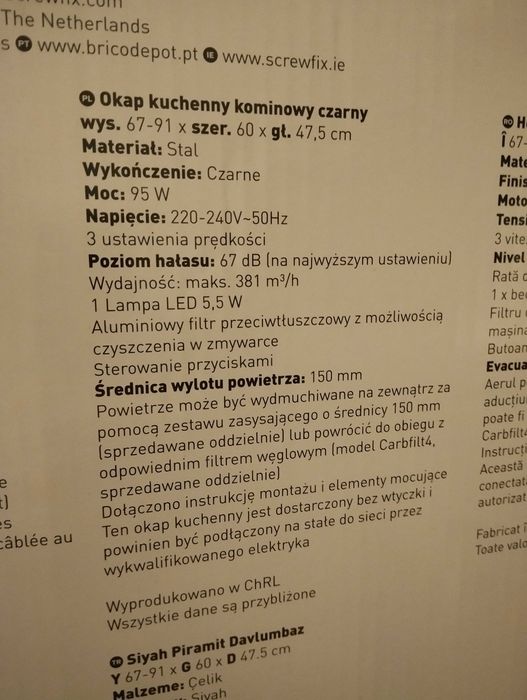 Okap kominowy kuchenny biały i czarny