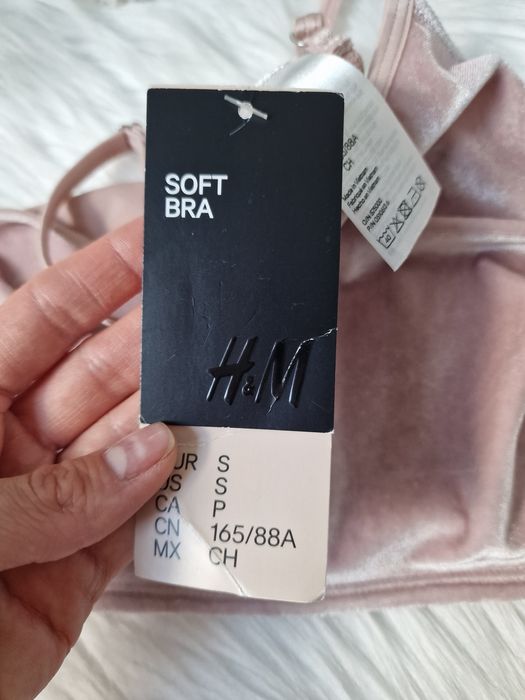 Miękki,  welurowy biustonosz,  koronkowym tyłem, h&m S