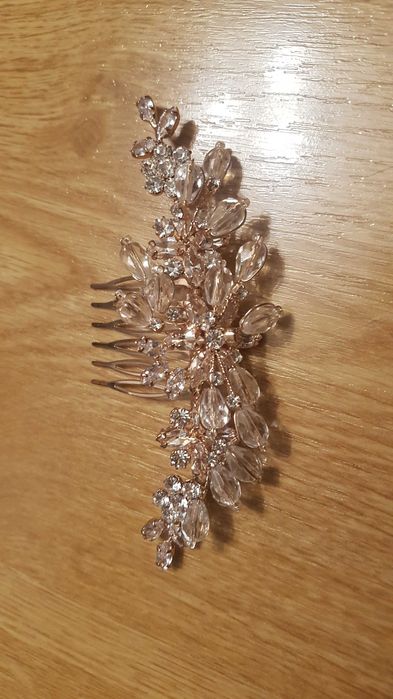 Ozdobna Spinka do włosów ślubna biżuteria różowe złoto