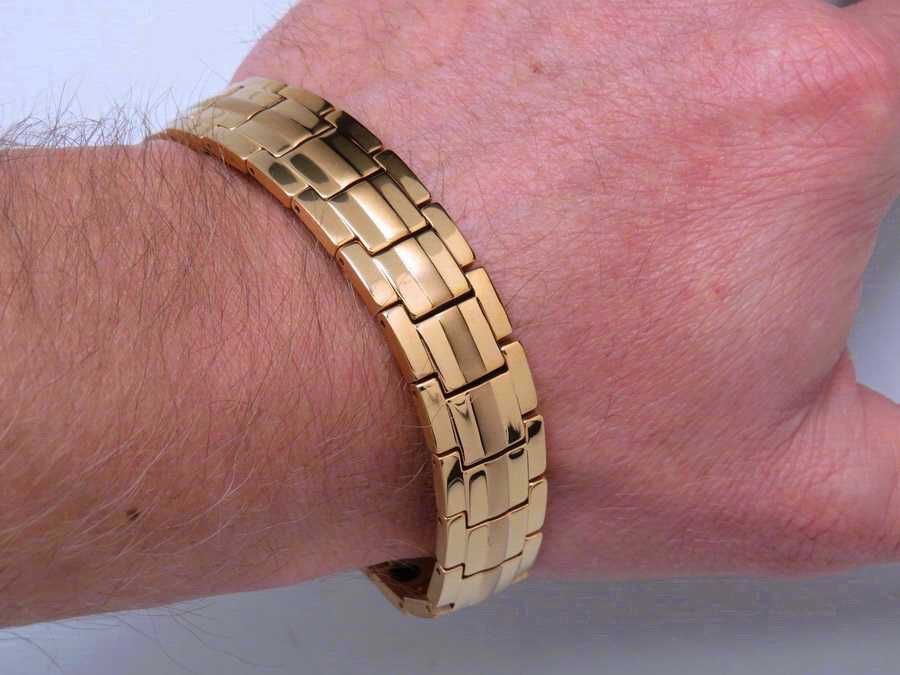 Elegancka ZŁOTA ZDROWOTNA bransoleta bransoletka męska MAGNETYCZNA !
