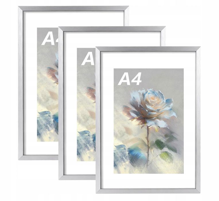 ramki a4 21x30 srebrne zestaw 3 szt aluminium ścienne