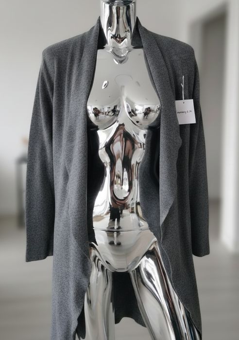 Pièkny długi kardigan szary melanż 46 48 50