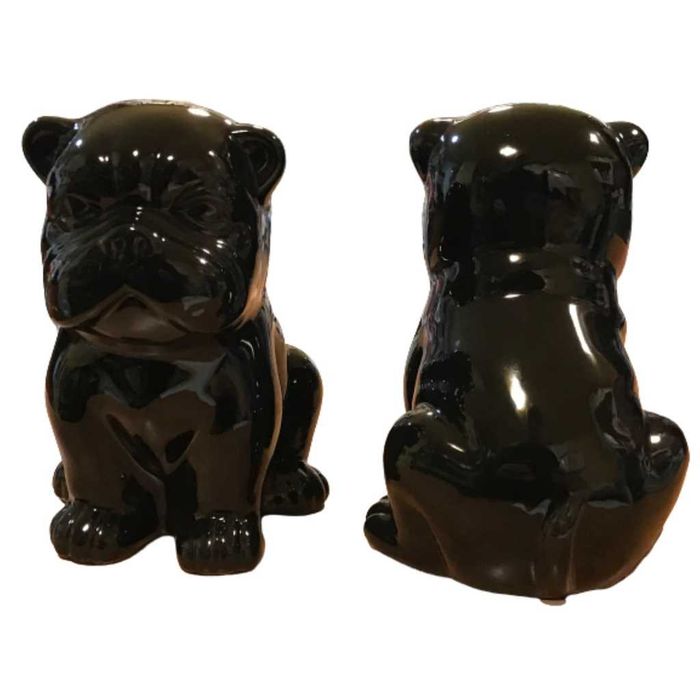 Figurka ceramiczna czarna Buldog siedzący piesek pies wys.ok 14,5cm