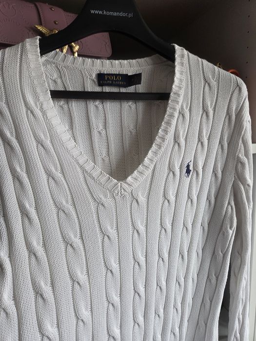 Biały sweterek Ralph Lauren warkocz