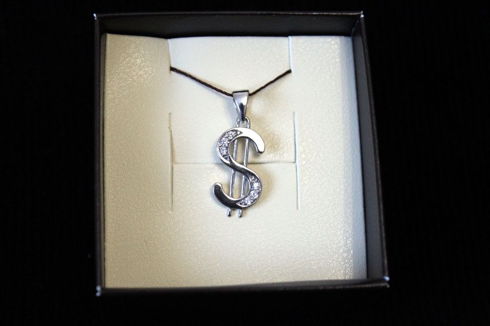 Обмен Кулон Подвеска. Доллар с камнями на удачу. Серебро 925. Родий.
