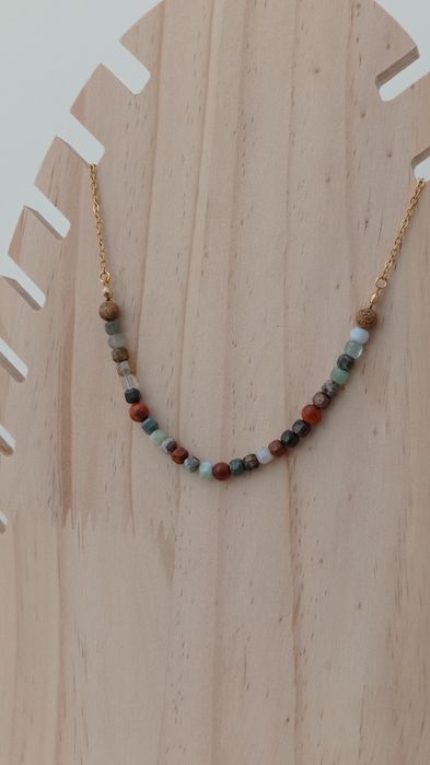 Boho naszyjnik z miksu naturalnych i drewnianych koralików
