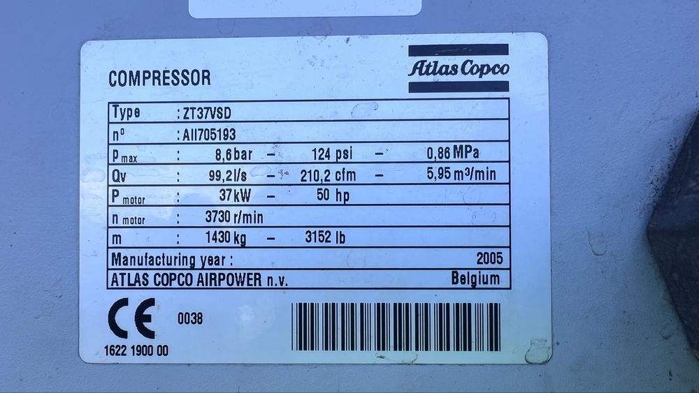 Vendo compressor Atlas Copco ZT37VSD