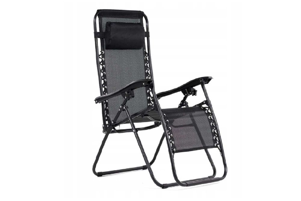 Leżak Składany Zero Gravity czarny ogrodowy lekki z regulacją