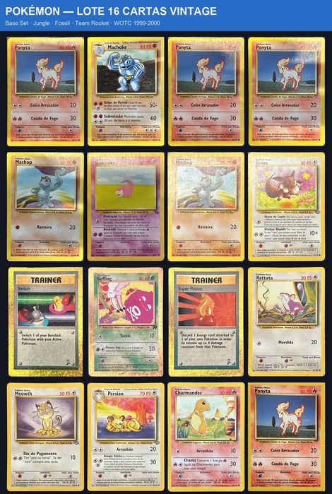 Lote 16 Cartas Pokémon Vintage - Base Set/Jungle/Fossil WOTC 1999