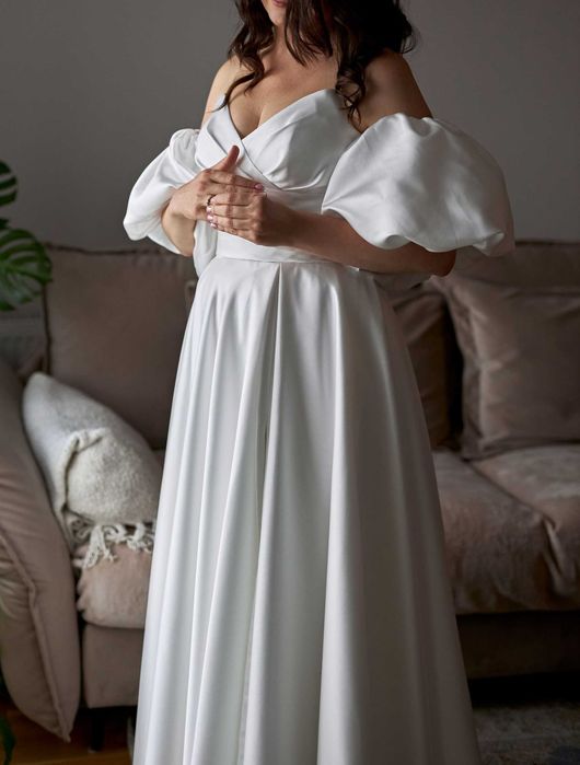 Suknia ślubna gładka, mikado, litera A