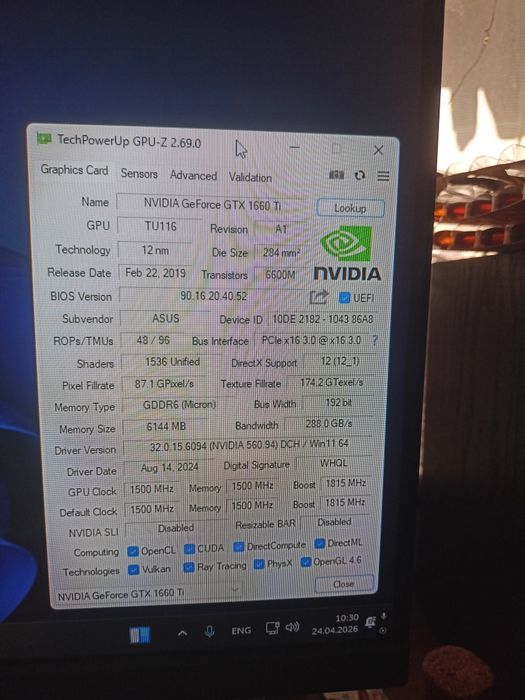 Видеокарта Asus tuf GTX 1660 ti 6gb