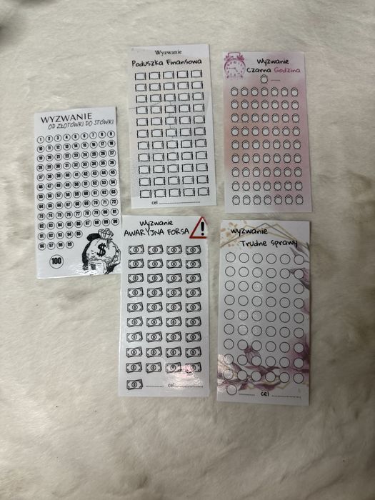 Zestaw kart do oszczędzania wyzwanie oszczędnościowe